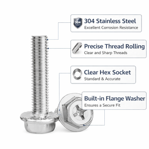 Perno <span class=keywords><strong>de</strong></span> Brida Dentado <span class=keywords><strong>de</strong></span> Acero Inoxidable 304 <span class=keywords><strong>de</strong></span> Alta Resistencia, Perno <span class=keywords><strong>de</strong></span> Brida con Cabeza Hexagonal Resistente a la Corrosión para Maquinaria Industrial y Marina - Product Image 2