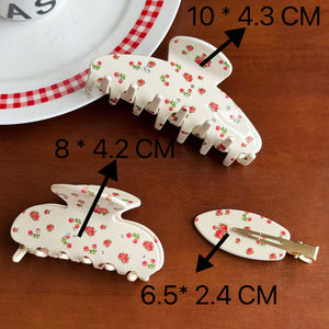 Pinzas para el Cabello Duraderas con Patrón de Cereza Roja y Uva Morada, Lindos Pasadores de Acetato con Pedrería y Aleación Antideslizantes para Uso Diario - Product Image 4