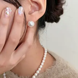 VIANRLA 12mm Pearl Earrings Jewelry 925 Sterling Silver Pearl Studs Earrings