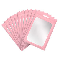 Sachet plat refermable en plastique PE transparent imprimé sur mesure, résistant à l'humidité, avec feuille d'aluminium rose, réutilisable, pour aliments et cosmétiques