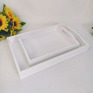 Plateau de service rectangulaire en bambou et bois sculpté, blanc, avec deux poignées, pour le thé, les sushis et le rangement - Product Image 1