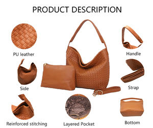 Set di Borse Tote in Pelle Vegana Intrecciata Fatte a Mano, Borse a Spalla e Borsette da Donna 3131 - Product Image 2