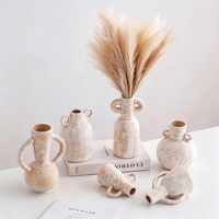 Vases en céramique de forme irrégulière, vase à fleurs moucheté avec poignées, décoration minimaliste aux tons terreux, ornement de table pour la maison