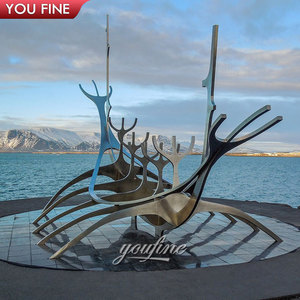 Statue <span class=keywords><strong>de</strong></span> bateau viking en acier inoxydable moderne The Sun Voyager - Product Image 3