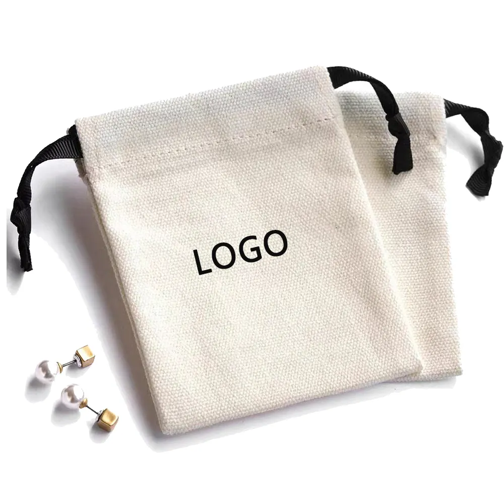حقيبة مجوهرات ترويجية 8*10 صغيرة من نسيج القطن وردي مع طباعة الشعار
