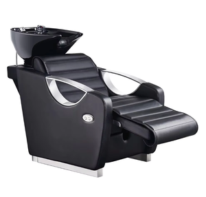 Modern Barbershop Furniture Black Leather <b>Reclining</b> Washing Head Spa <b>Chair</b> Luxury Therapy Shampoo Bed with Ceramic Bowl - Product Image 1