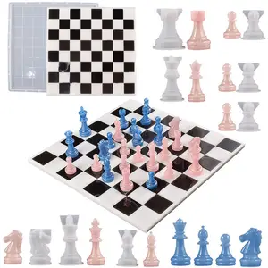 قالب سيليكون للشطرنج قالب إيبوكسي كريستالي ثلاثي الأبعاد لوحة شطرنج قالب سيليكون قالب لعبة ملك و ملكة