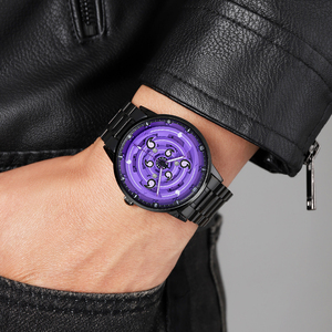 Drop Shipping Creative Sharingan Rotating Quartz Sports <b>Watch</b> Seiko Movement 22mm Band Alloy <b>Case</b> Black Unisex Gift - Product Image 4