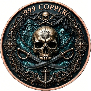 Moneta Commemorativa Pirata <span class=keywords><strong>Regina</strong></span> 3D in Rame Goffrato, Teschio Gotico, Ancora, Nave Fantasma, Medaglia da Collezione, 1 oncia, Distintivo in Rame Puro .999 - Product Image 2