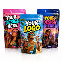 Sachet Mylar Personnalisé 3,5g Anti-Odeur ZA Pack Thème Fumeur Fête Plage d'Été Emballage Brillant Autoportant