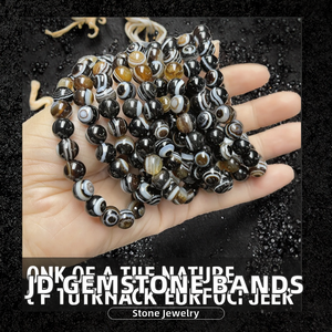 กำไลข้อมือยืดหยุ่นประดับด้วยพลอยธรรมชาติ REIGN RESIN Luxury ขนาด 8 มม. 10 มม. 12 มม. สไตล์คลาสสิกสำหรับเด็ก 7A หินอาเกตสีดำลายตา - Product Image 3