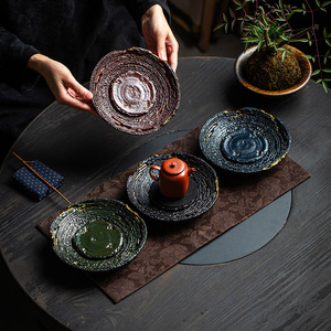 Guanlan Handmade Ceramic Teapot Stand Round Pottery <b>Tea</b> Tray For Kung Fu <b>Tea</b> <b>Set</b> Household Use Dehua Origin - Product Image 1
