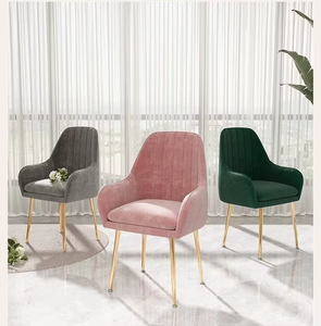 Chaise d'appoint en velours pour salon, chaise de salle à manger, chaise de salon de luxe avec pieds plaqués or, prix abordable - Product Image 4