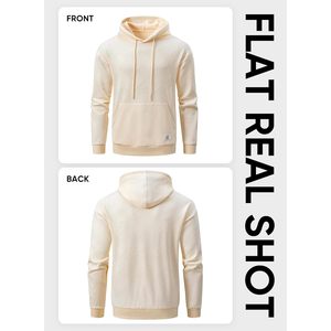 2025 Men's Solid Pattern Hooded <b>Sweatshirt</b> Long Sleeve Casual Pullover with Drawstring and Zipper 3D Embroidered Texture - Product Image 6
