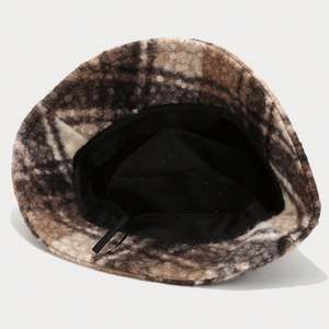 Vintage <b>Teddy</b> Velvet Fashion Warm Bucket Hat <b>Women</b> Autumn Winter British Style Thickened Furry Leopard Print Plaid Bucket Hat - Product Image 3