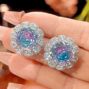 High End Eco-friendly Copper Color Stone 18-16mm Gradient Zircon Necklace <b>Earrings</b> Ring Jewelry Sets for Wedding Bridal Set - Product Image 5