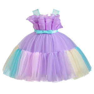 Girls Colorful <b>Patchwork</b> Princess Dress Sleeveless Bow Tutu <b>Skirt</b> Party Performance Dress - Product Image 5