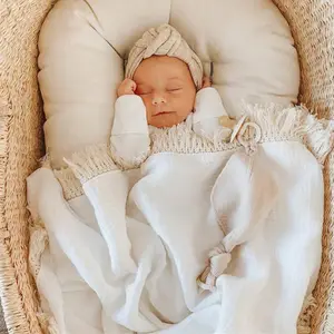 Selimut baru lahir katun bayi kain kasa lapisan ganda handuk mandi bedong lembut selimut rumbai bayi