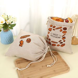 Sac à pain en coton et lin avec cordon de serrage, 31x38cm, réutilisable, pour le stockage du pain frais, des toasts et des fournitures de boulangerie - Product Image 3