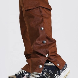 Streetwear Loose Fits Cotton Twill Stacked Pants Men <strong>Popper</strong> Side Cargo Trousers Stack Sweat Pants - Product Image 4