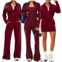 Ensemble de survêtement coupe-vent 1 pièce pour femme : veste à quart de zip et pantalon taille haute, rayé, couleur unie, avec bordure contrastante sur le devant