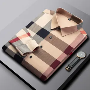 2023 Spring Long Sleeve Renewable Fiber Custom Commercial Men Plaid Design Polo Plus Size Men's Shirts