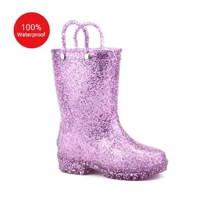 Üretim moda yüksek kaliteli çocuk Gumboot parlak flaş toptan çocuk yağmur çizmeleri