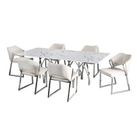 Vente directe d'usine, table de salle à manger avec plateau en marbre et pieds en acier inoxydable