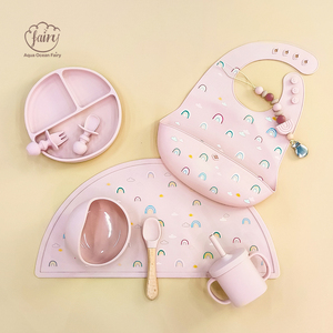 Bộ đồ ăn dặm cho bé không chứa BPA, gồm yếm, đĩa, bộ đồ ăn bằng silicon, bát và thìa, bộ ăn dặm bằng silicon cho bé - Product Image 1