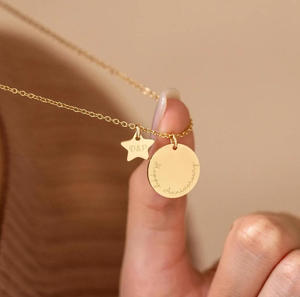 Collier personnalisé en acier inoxydable avec pendentif disque gravé, pierre <span class=keywords><strong>de</strong></span> naissance, étoile, cœur – Cadeau personnalisé pour anniversaire et fête des Mères - Product Image 2
