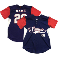Camiseta de Béisbol al por Mayor para Jóvenes, Diseño Exclusivo, Unisex, de Poliéster, con Malla, Azul Marino y Rojo, para Niños, con 2 Botones