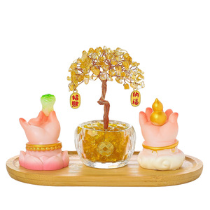 Figura de Resina con Cristal Amarillo en Forma de Mano de Buda y Árbol de Granada, Decoración para el Hogar, Regalo para la Buena Fortuna y la Prosperidad - Product Image 5