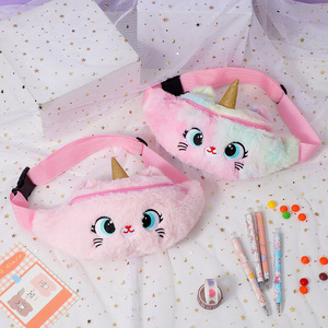 Invierno felpa dibujos animados ojos grandes Fanny Pack <span class=keywords><strong>unicornio</strong></span> bandolera para niños - Product Image 6