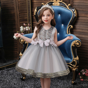 Robe de princesse brodée sans manches à col en V pour filles, Costume de spectacle rouge, robe pour enfants, automne 2020 - Product Image 4