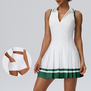 Robe de tennis sans manches pour femme avec logo personnalisé, col rabattu, plissée, color-block, robe athlétique pour le fitness et le padel - Product Image 4