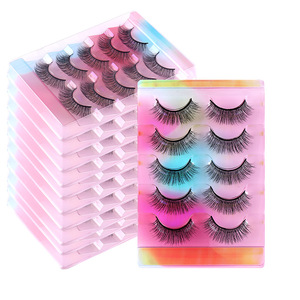 Cils en <span class=keywords><strong>faux</strong></span> vison 3D multicouches <span class=keywords><strong>de</strong></span> style européen, naturels et recourbés, faits à la main, réutilisables, bande complète, lot <span class=keywords><strong>de</strong></span> 5 paires - Product Image 3