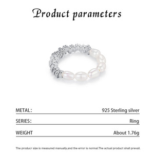 S925 Silver Freshwater Pearl & Crushed Silver <b>Stretch</b> Irregular Baroque Pearl Beaded Elastic <b>Ring</b> for Women - Product Image 2