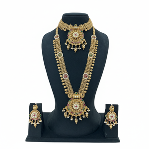 Gold Plated Kundan Stone and <b>Beads</b> Double Necklace <b>Set</b> 10581341PGR Fine Jewelry <b>Set</b> - Product Image 2