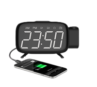 Digitaler Projektions-Wecker mit Radio, Schlummerfunktion, Elektronisches Modernes Design, Großes LED-Display, 180° Drehbarer Projektor, 2-Stufen-Dimmer