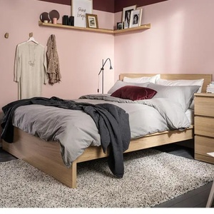 Modern <strong>Solid</strong> <strong>Wood</strong> Panel <strong>Bed</strong> Frame Large Size with 2 Storage <strong>Boxes</strong> Soft Style High <strong>Bed</strong> for Master Bedroom - Product Image 6