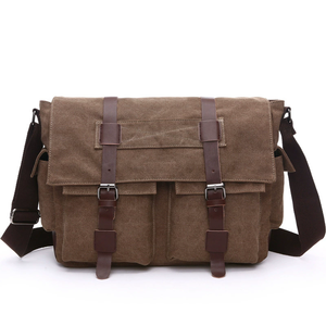 Sac à bandoulière en toile de style européen et américain pour hommes, sac à bandoulière pour ordinateur portable, sac d'école multi-poches, sac messager - Product Image 1