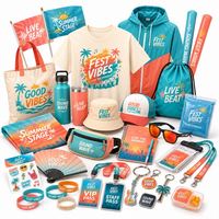Pack de souvenirs de voyage avec sac fourre-tout, bouchon de bouteille, serviette, porte-clés et badge pour la promotion des destinations et les articles de magasins touristiques