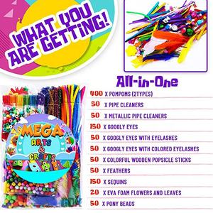 Kit de 1000 pièces pour loisirs créatifs DIY, fournitures d'art faites à la main pour cadeaux d'enfants, en plastique, feutrine colorée, pompons, plumes, boutons pour l'artisanat - Product Image 2