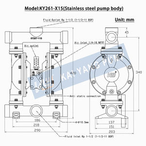 संक्षारक तरल मीडिया सामान्य उद्देश्य के लिए चीन में बनाया गया KY261-115SJJP नया स्टेनलेस स्टील वायवीय डायाफ्राम पंप - Product Image 2