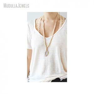 NM20806 Organic Elegance Bohemian Collier Long Perlé Cuir Tressé Agate Géode Tranche Gemstone Ball Pattern River Stone - Product Image 4