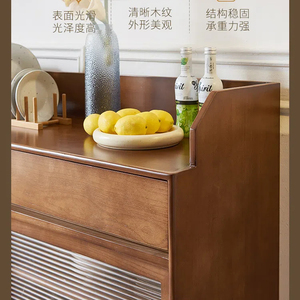 Rustic Solid Wood <strong>Sideboard</strong> with Woven Rattan Doors Vintage Style Natural <strong>Wicker</strong> Wood Storage Cabinet for Coffee Bar Kitchen - Product Image 4