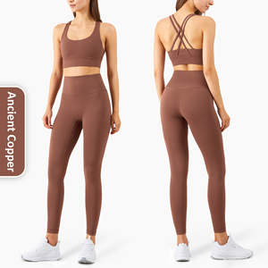 Vêtements de Sport pour femmes, Logo personnalisé, pantalon taille haute, pour Fitness, ensemble de Yoga, 2 pièces, - Product Image 2