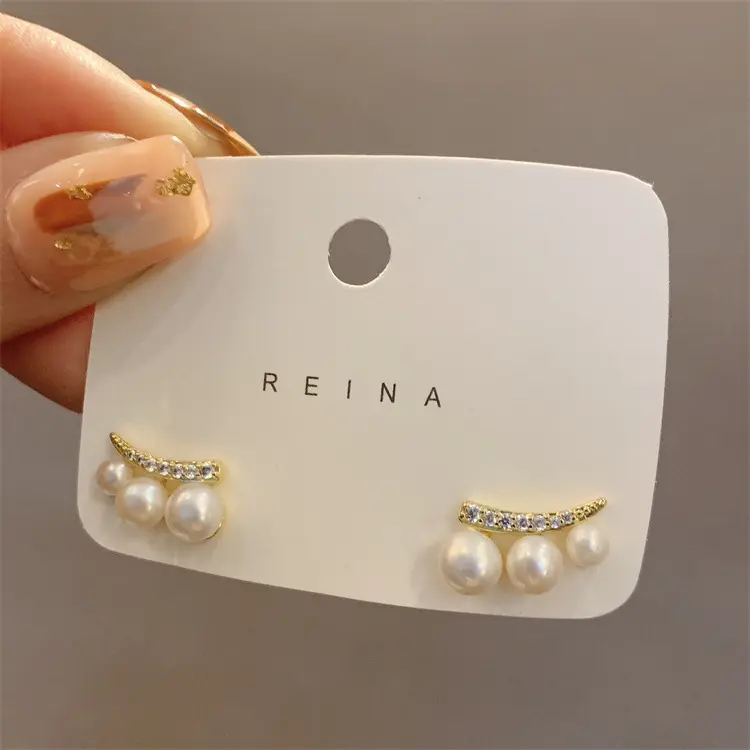 Ins new personalized white pearl stud gold plated earring high quality pearl earring factory custom wholesale