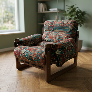 Sillón Reclinable de Tela con Patrones Eclécticos y Estructura de Madera, Mecanismo de Reclinación Manual para Sala de Estar - Product Image 3