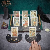 Support de cartes de tarot en bois, base rectangulaire en forme de lune, double design, outil de divination pour la décoration de la salle des sorcières
